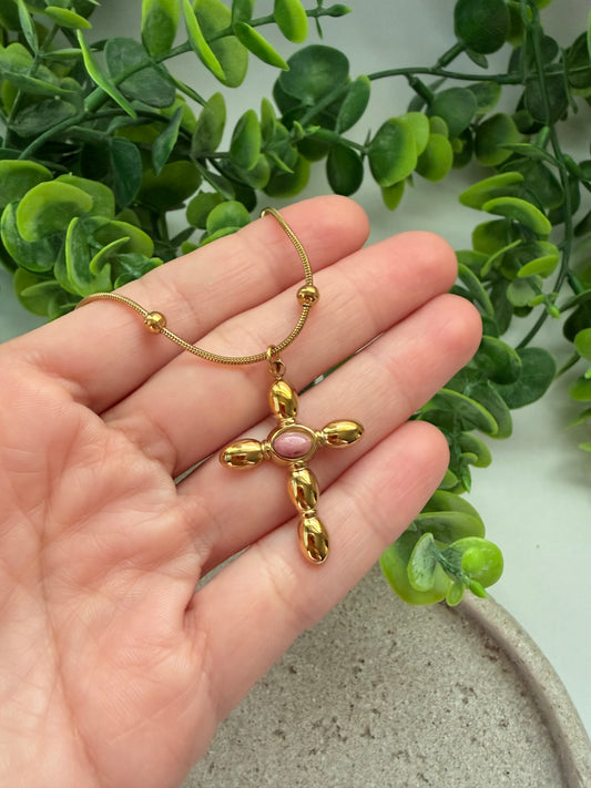 Cadena Satélite con Cruz y Piedra Natural